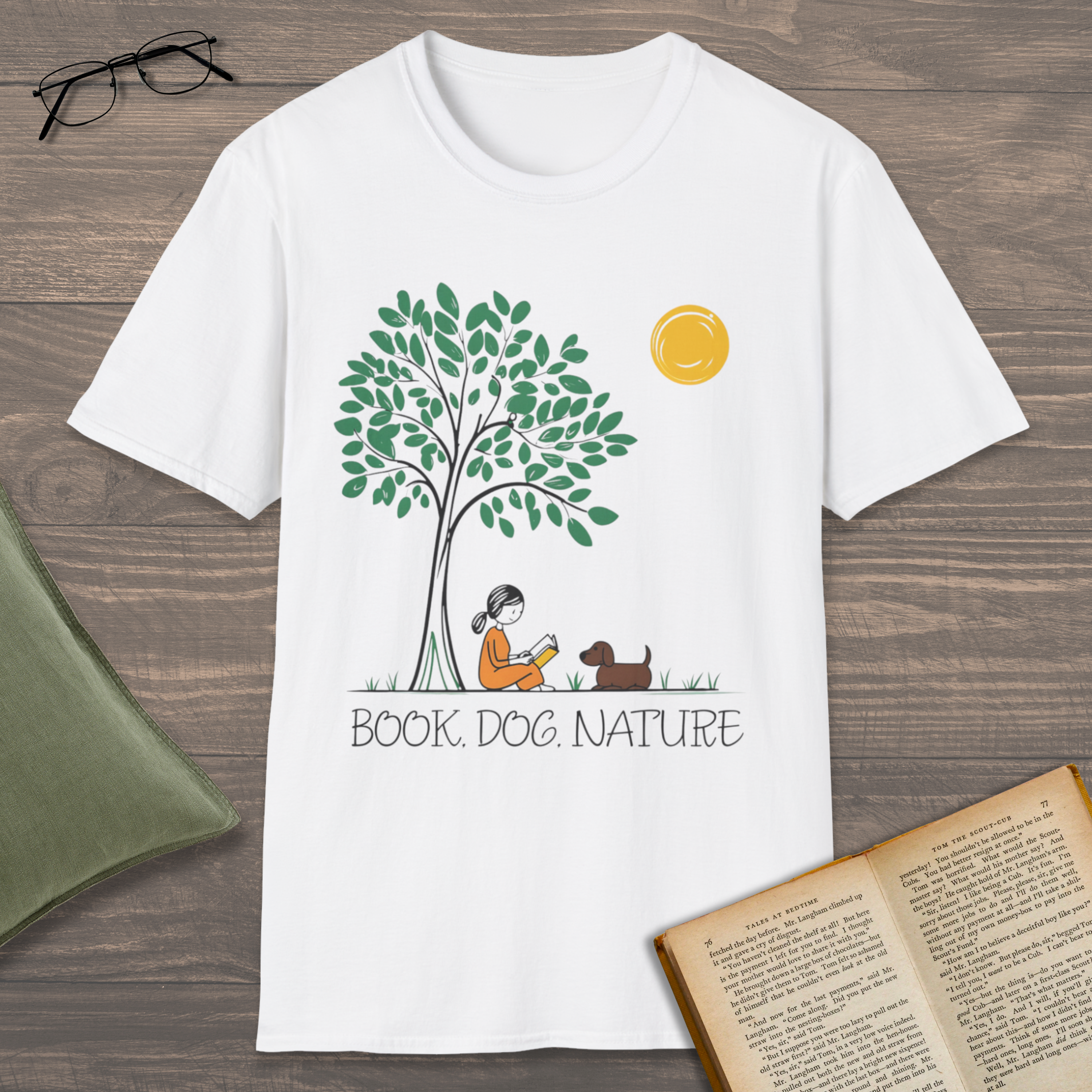 Book, Dog, Nature T-Shirt