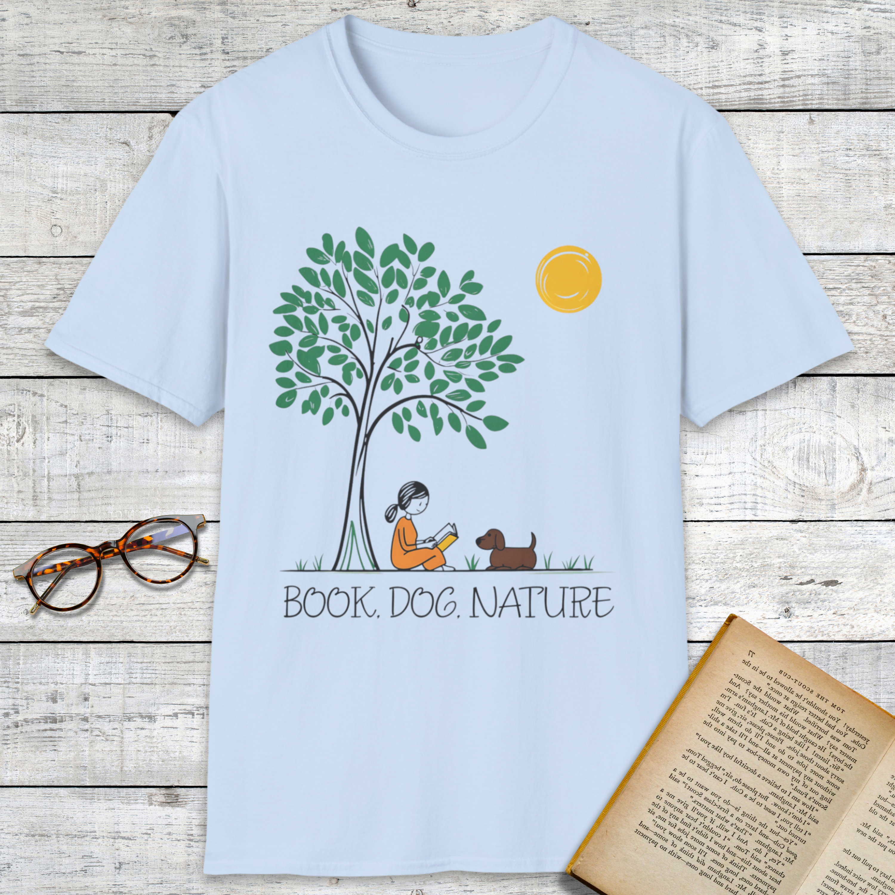 Book, Dog, Nature T-Shirt