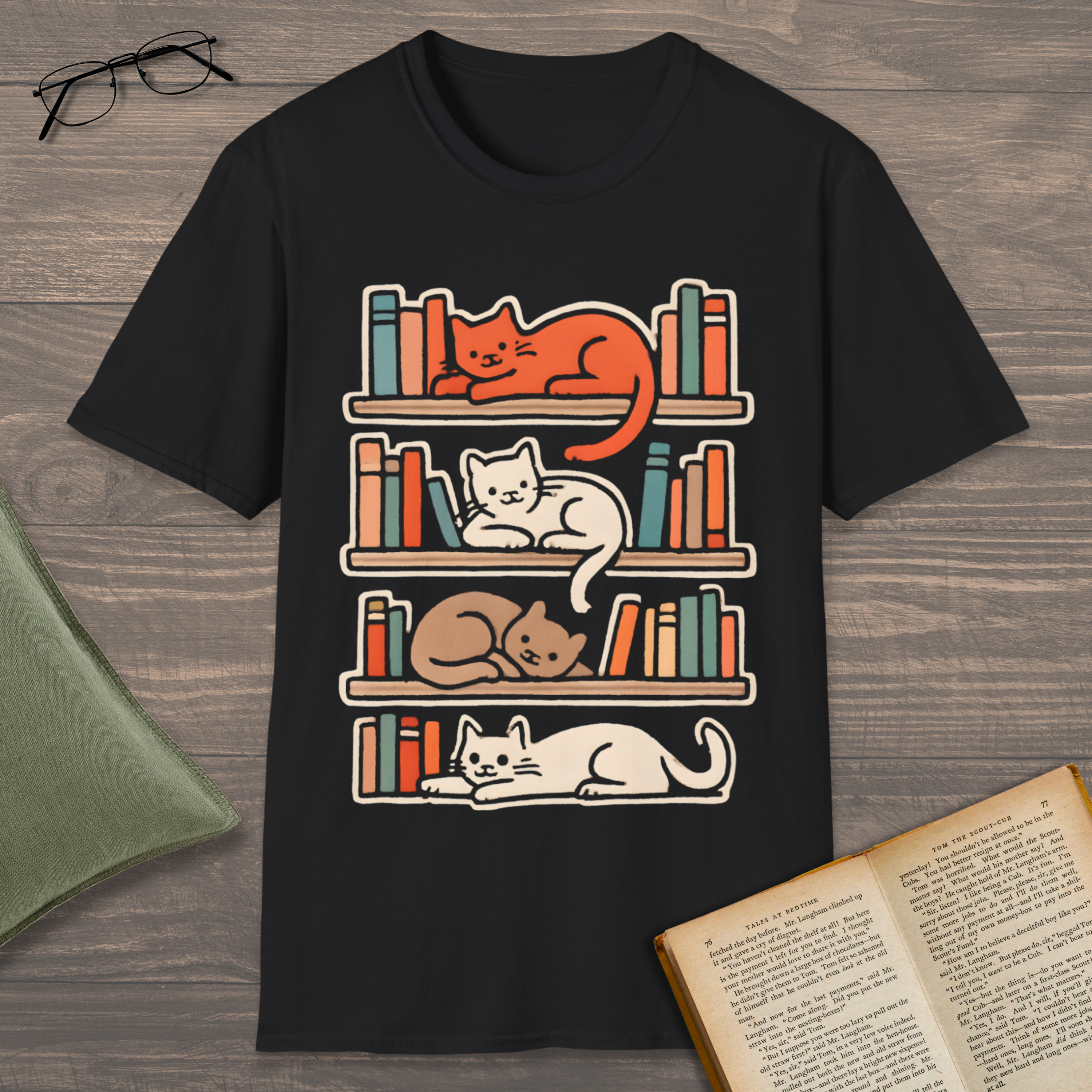 Cats On Bookshelves T-Shirt