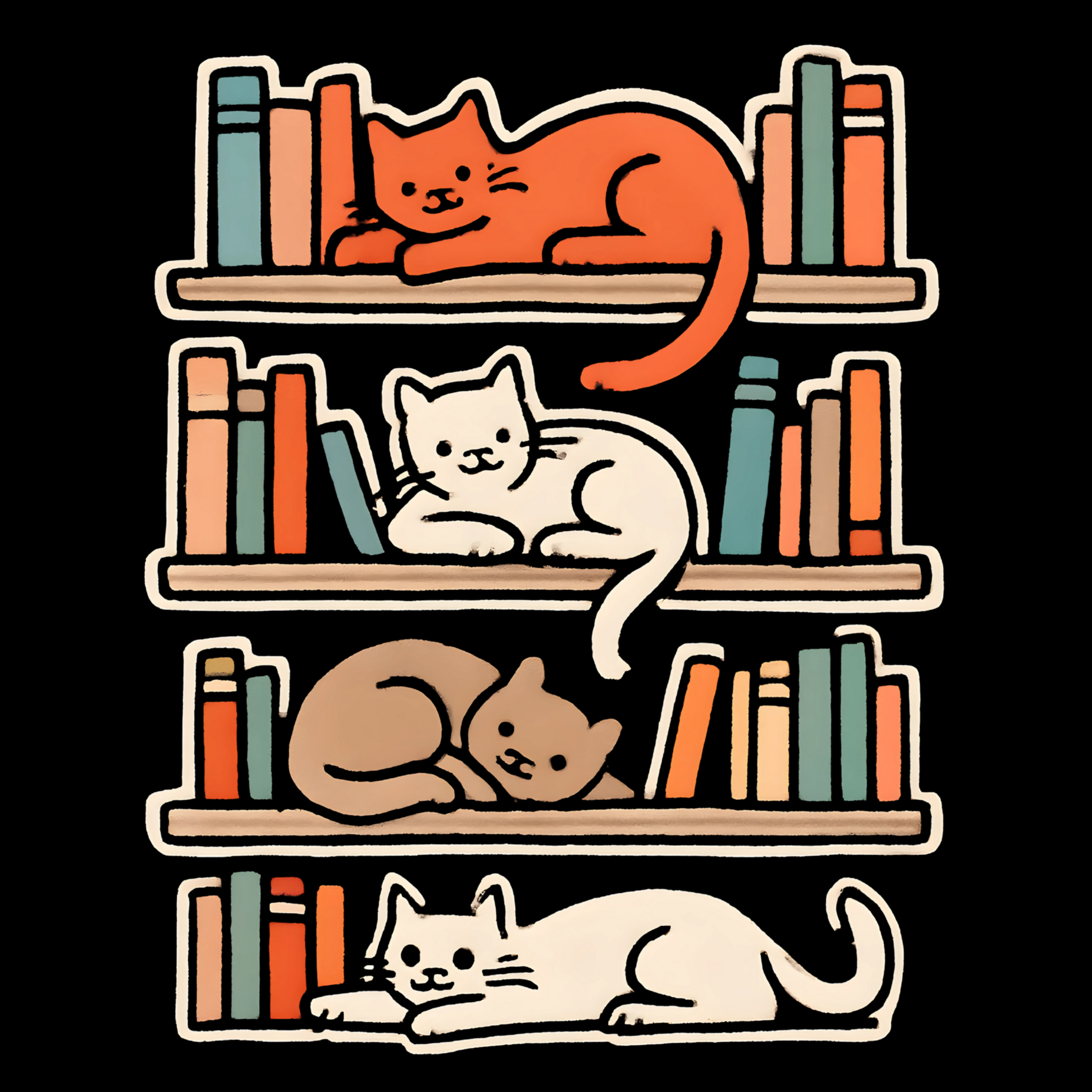 Cats On Bookshelves T-Shirt