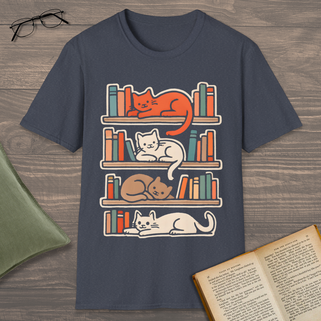 Cats On Bookshelves T-Shirt