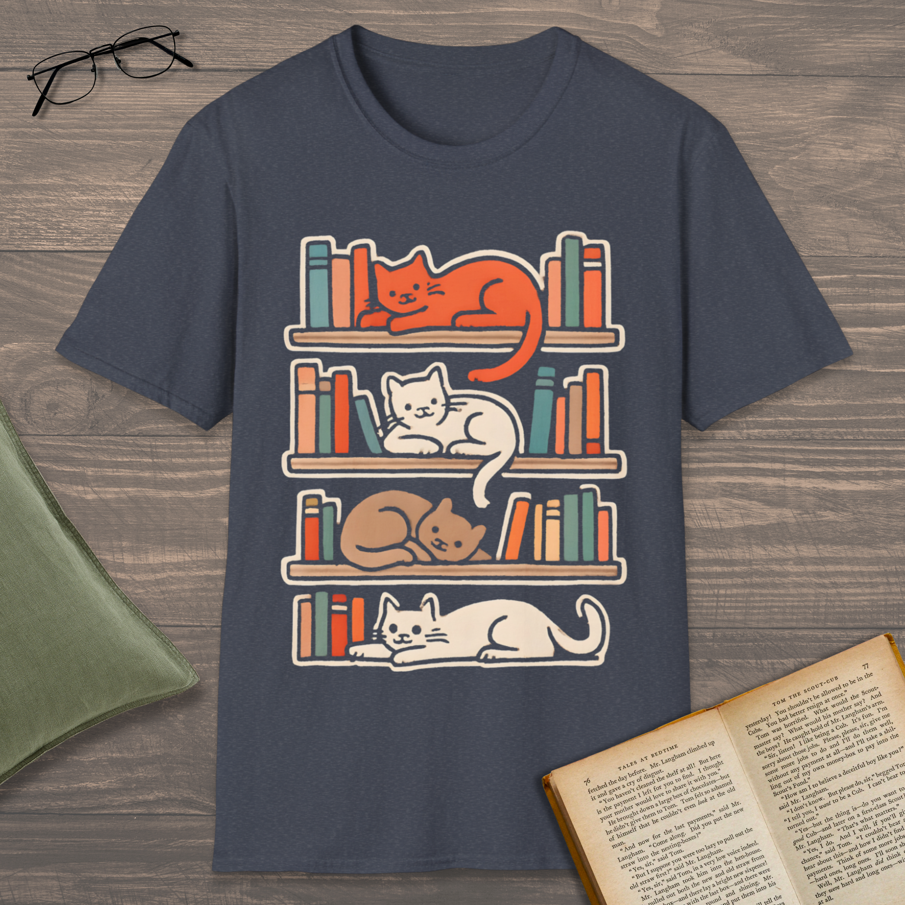 Cats On Bookshelves T-Shirt