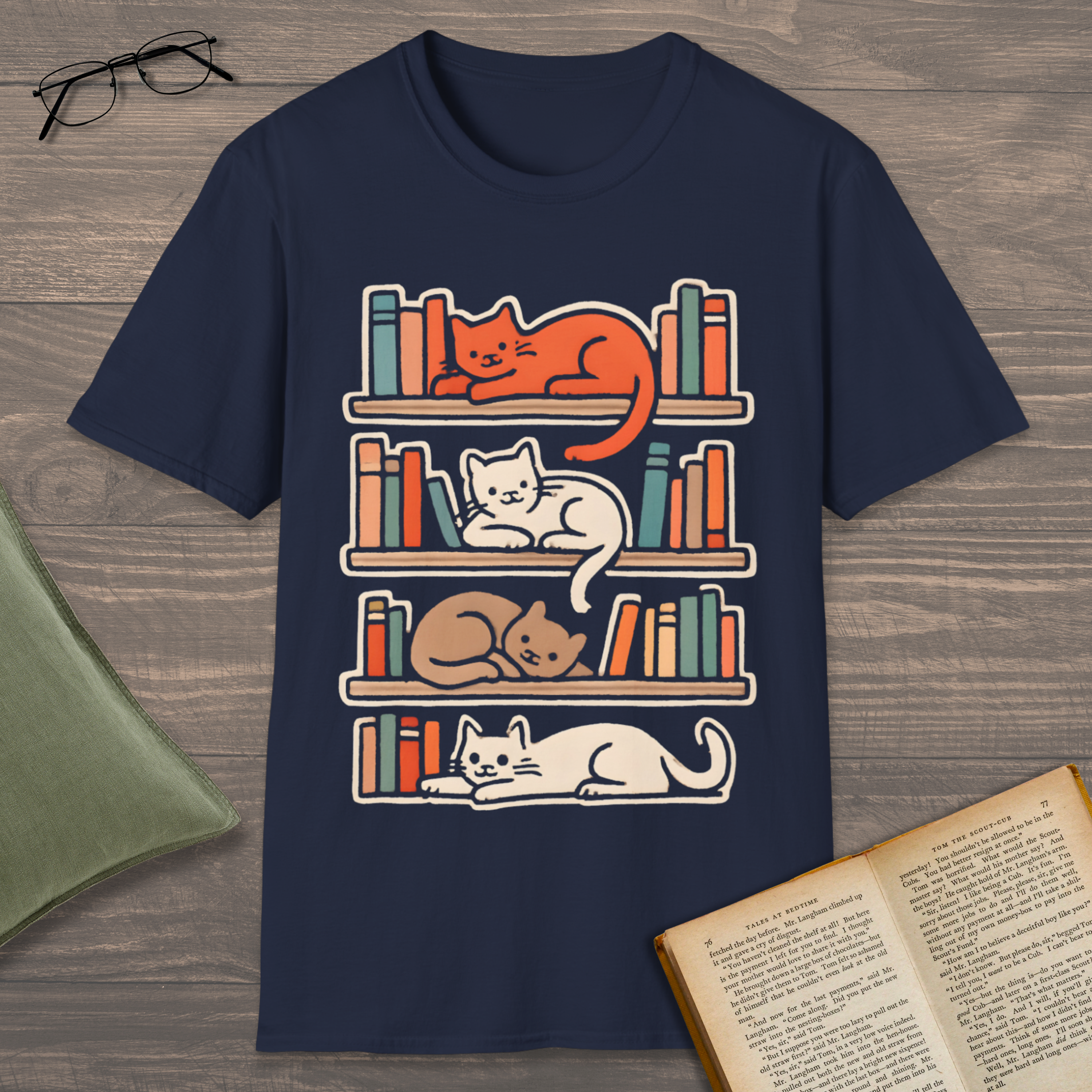 Cats On Bookshelves T-Shirt